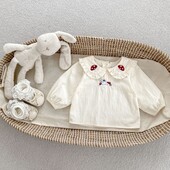 Φθινοπωρινό καινούργιο κοριτσάκι Μακρυμάνικα πουκάμισα για κορίτσια Χαριτωμένα κεντητά μπλούζα με πέτο Βρεφικό μπλουζάκι μασίφ νήπιο Παιδικό μπλουζάκι μπλουζάκι