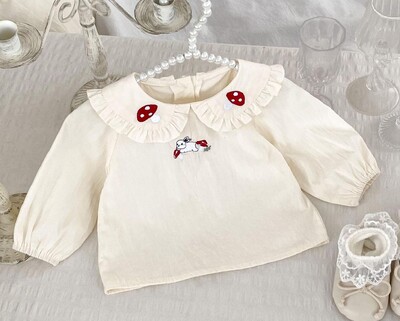 Φθινοπωρινό καινούργιο κοριτσάκι Μακρυμάνικα πουκάμισα για κορίτσια Χαριτωμένα κεντητά μπλούζα με πέτο Βρεφικό μπλουζάκι μασίφ νήπιο Παιδικό μπλουζάκι μπλουζάκι