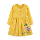 Hüppemeetrid 2-7T nööbid pikkade varrukatega tikandid Printsess tüdrukute kleidid loomad aplikatsioonid lasteriided peod lastele plätud