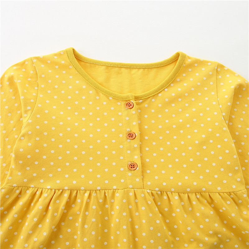 Hüppemeetrid 2-7T nööbid pikkade varrukatega tikandid Printsess tüdrukute kleidid loomad aplikatsioonid lasteriided peod lastele plätud