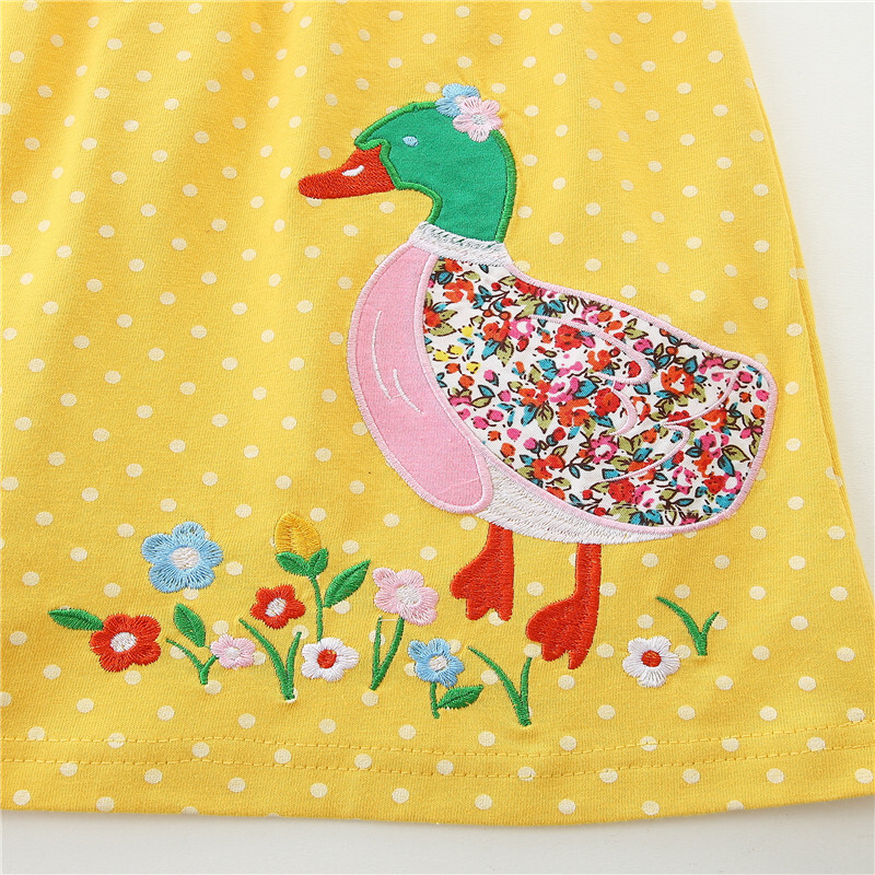 Hüppemeetrid 2-7T nööbid pikkade varrukatega tikandid Printsess tüdrukute kleidid loomad aplikatsioonid lasteriided peod lastele plätud