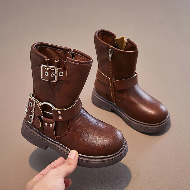 Saapad lastele Tüdrukud Poisid Poolsaapad Libisemiskindlad pehme tallaga saapad lastele soojad pruunid mustad nahast kingad