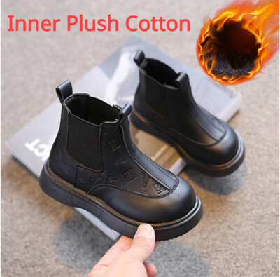 2023 Есен/Зима Детски ботуши Момчета Момичета Кожени ботуши Плюшени модни водоустойчиви неплъзгащи се топли детски ботуши Обувки 23-36