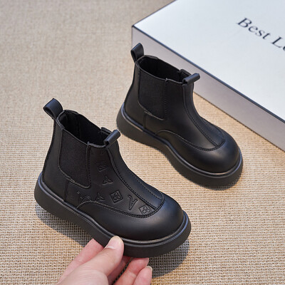 2023 Есен/Зима Детски ботуши Момчета Момичета Кожени ботуши Плюшени модни водоустойчиви неплъзгащи се топли детски ботуши Обувки 23-36