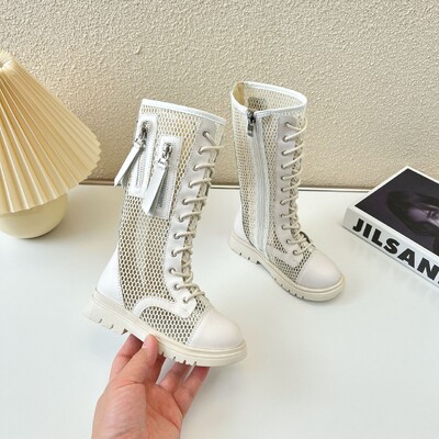 Õues ristseotud printsessjalatsid Lastele Mood Lukuga Tüdrukute Saapad Suvised Ažuursed Hingavad Laste Võrgustikud Lamedad Saapad