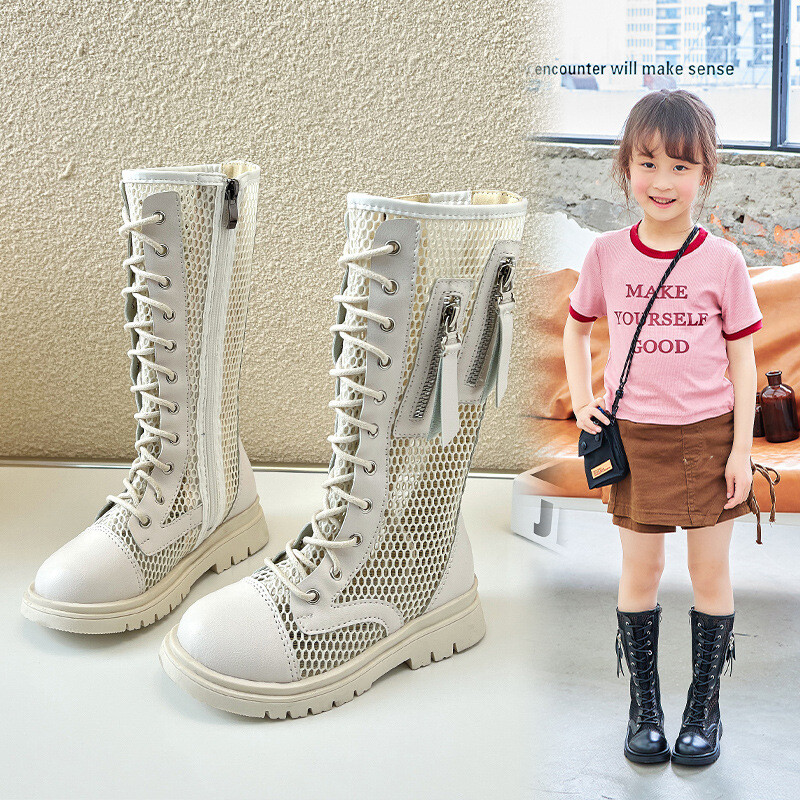 Õues ristseotud printsessjalatsid Lastele Mood Lukuga Tüdrukute Saapad Suvised Ažuursed Hingavad Laste Võrgustikud Lamedad Saapad