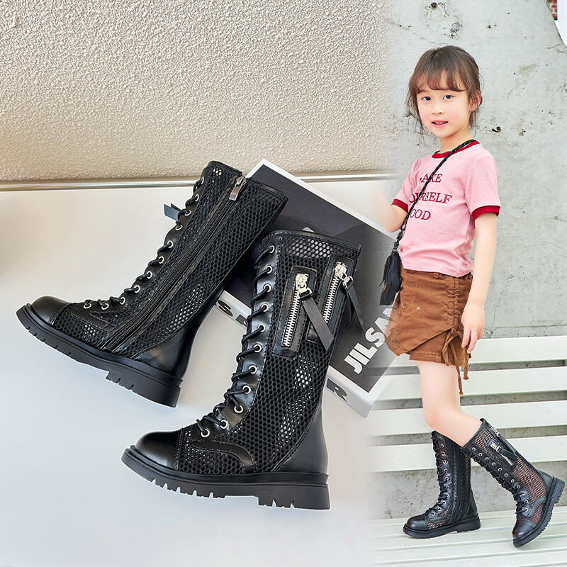 Õues ristseotud printsessjalatsid Lastele Mood Lukuga Tüdrukute Saapad Suvised Ažuursed Hingavad Laste Võrgustikud Lamedad Saapad