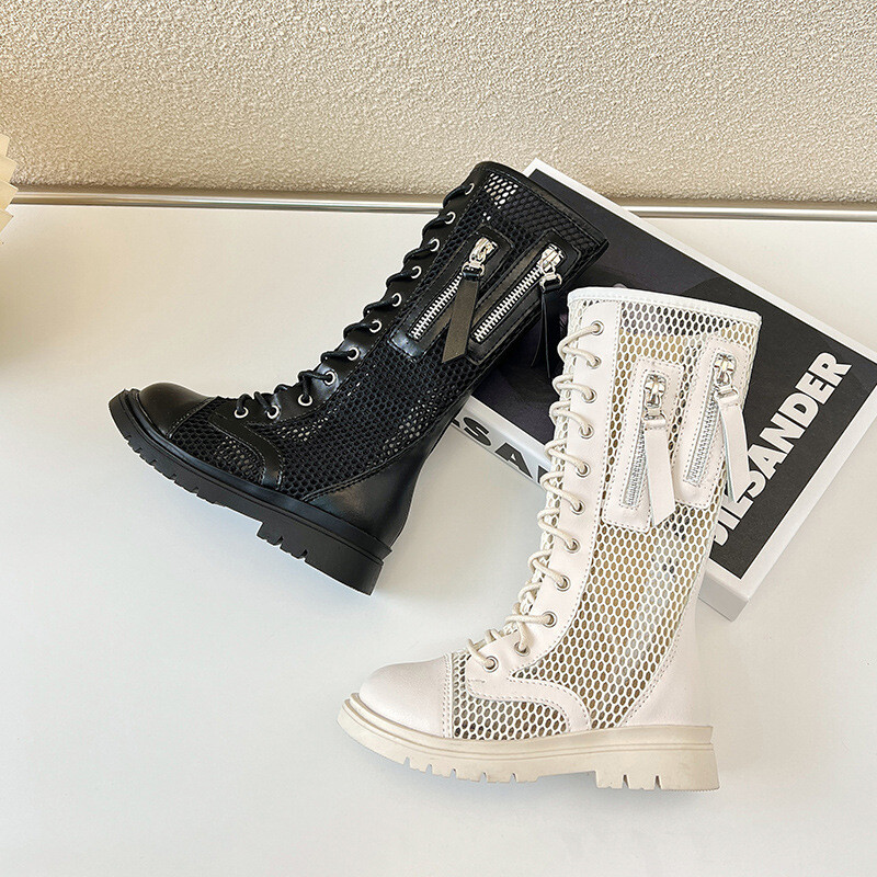 Õues ristseotud printsessjalatsid Lastele Mood Lukuga Tüdrukute Saapad Suvised Ažuursed Hingavad Laste Võrgustikud Lamedad Saapad