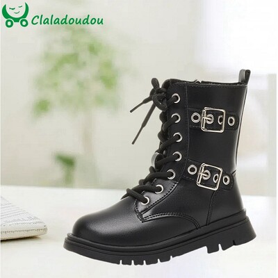 Claladoudou Fashion Mid-Calf Μπότες για Παιδικά Κορίτσια, Μαύρο Μπεζ κορδόνι με φερμουάρ βρετανικού στυλ Παιδικά Σχολικά Παπούτσια, Δερμάτινα παπούτσια Sigle