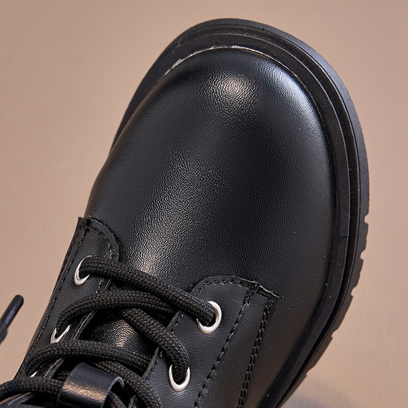 Claladoudou Fashion sääre keskosa saapad lastele tüdrukutele, mustad beežid nööriga lukuga Briti stiilis laste koolijalatsid, ühevärvilised nahast kingad