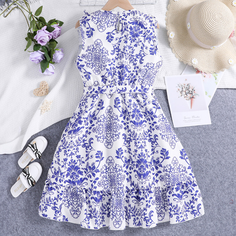 Summer Girls Designed Clasic Vintage Albastru Retro Imprimat Rochie Printesa Fata Rochie Eleganta Zilnic Casual Drăguță Rochie Print Floral