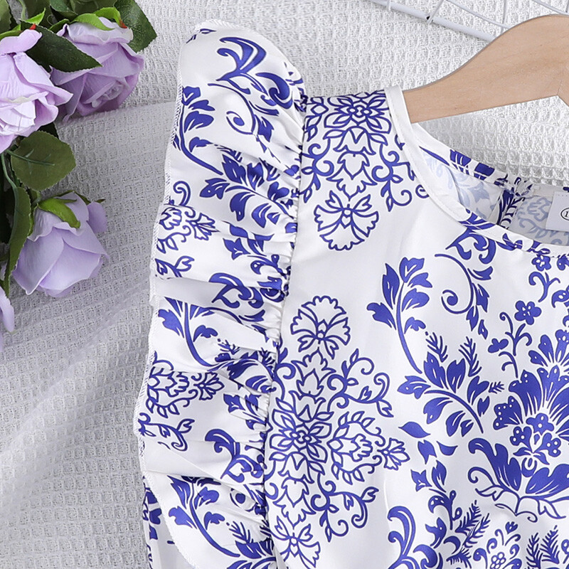 Summer Girls Designed Clasic Vintage Albastru Retro Imprimat Rochie Printesa Fata Rochie Eleganta Zilnic Casual Drăguță Rochie Print Floral