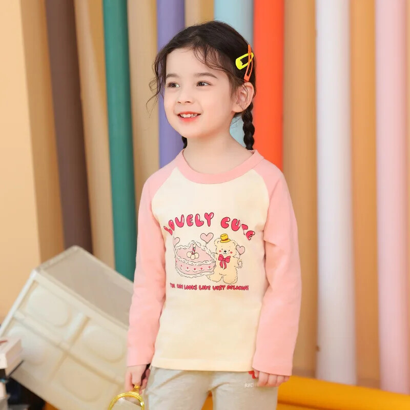 2024. aasta uued lasteriided, kevadised tüdrukud, multifilmid, karu, pikkade varrukatega T-särk, laste särk, puuvillased topid T-särgid, Dropshipping