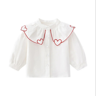 Nove jesenske majice za djevojčice, pamučna majica s ljubavnim ovratnikom u korejskom stilu, modna bijela bluza dugih rukava, dječja odjeća E0529
