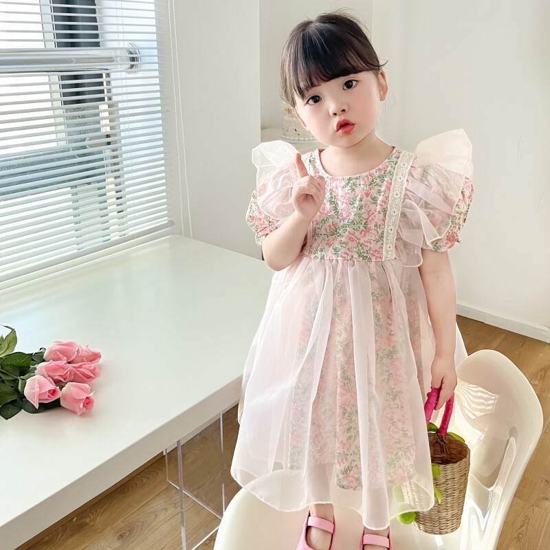 Puhvis varrukatega seelikud Pitsilised printsesskleidid Tüdrukute kleidid Tüdrukute puhvis seelikud Suvised lillelised kleidid Armsad Moodsad