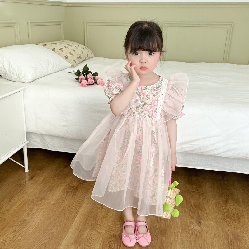 Puhvis varrukatega seelikud Pitsilised printsesskleidid Tüdrukute kleidid Tüdrukute puhvis seelikud Suvised lillelised kleidid Armsad Moodsad