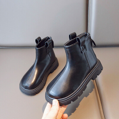 Dječje Chelsea gležnjače Cipele za djevojčice i dječake Cipele s patentnim zatvaračem 2023. Nove dječje kratke čizme za djecu Crne okrugle prste Cipele za šivanje na četvrtastu petu 26-36