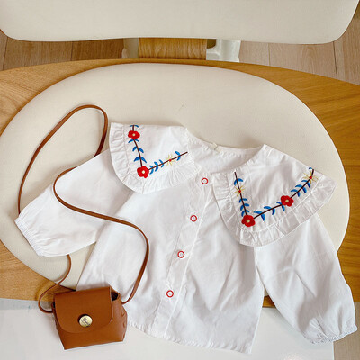 Tüdrukute särgid kevade ja sügise uued beebid Moodsad puhtast puuvillast särgid 2023 Uued Korea lastetopid 0–6 a.