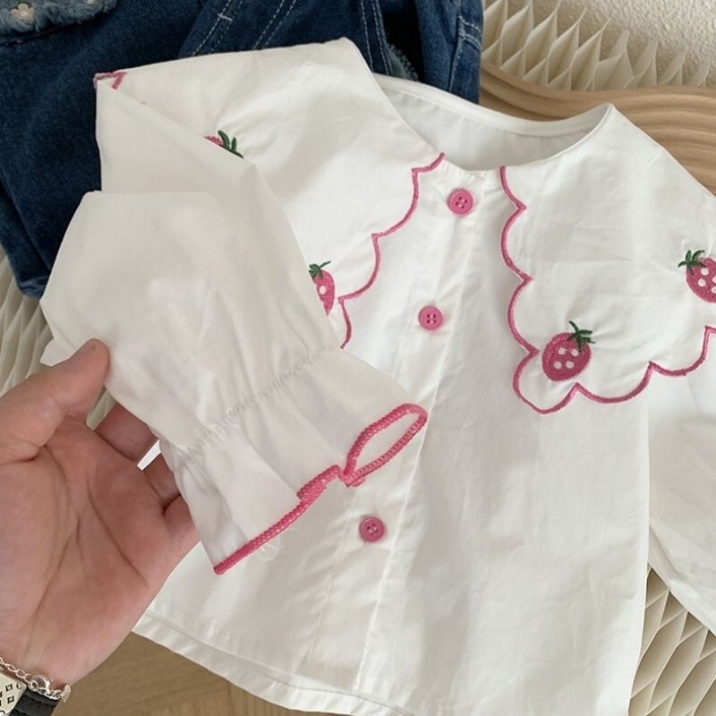 Tüdrukute särgid kevade ja sügise uued beebid Moodsad puhtast puuvillast särgid 2023 Uued Korea lastetopid 0–6 a.