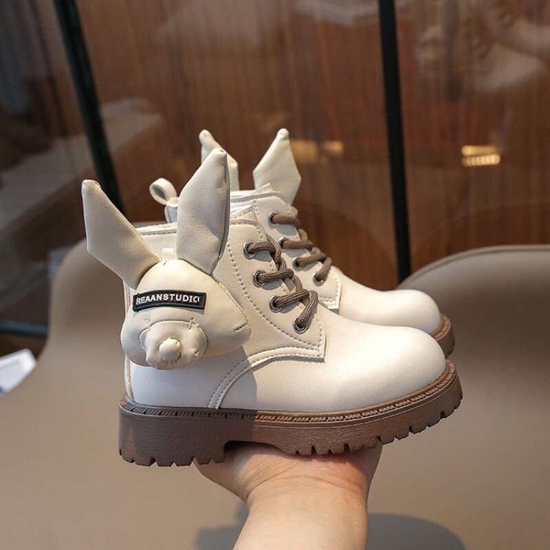 Laste tüdrukute nahksaapad 2024 Sügistalvine multifilm Jänes Lastele Puuvillapolsterdatud poolsaapad Pehme põhjaga vikerkaarekujulised vabaajajalatsid