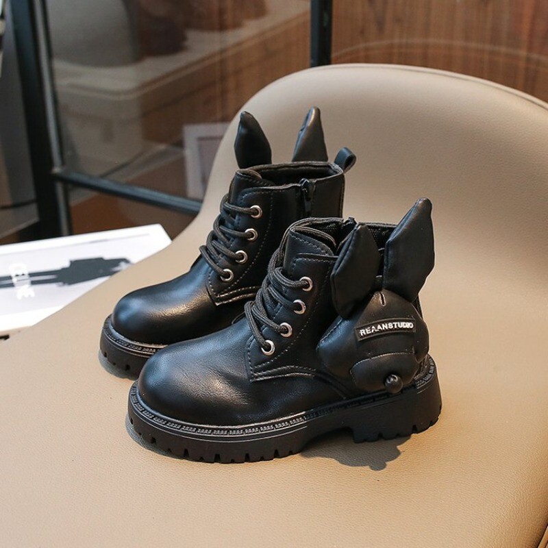 Laste tüdrukute nahksaapad 2024 Sügistalvine multifilm Jänes Lastele Puuvillapolsterdatud poolsaapad Pehme põhjaga vikerkaarekujulised vabaajajalatsid