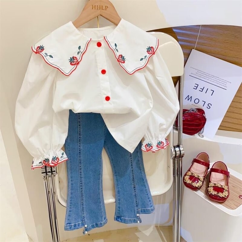 Риза за тийнейджърки, нов корейски стил, блузи с бродирани принцеси за бебета, горнища, детски ризи с принцеси