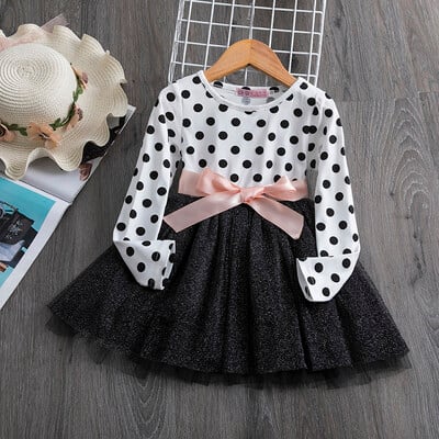 Väikeste tüdrukute sügisene Täisvarrukatega kleit lastele Peokleit Lastele vabaaja kleit Roosa lilledega tikanditega kleidid Printsessi kandmine Vestido