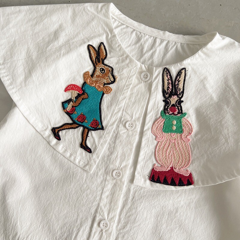 Četiri godišnja doba, dječja odjeća za djevojčice s vezom, košulja s velikim reverima, jesen, proljeće, bijela i crna košulja za korejske ležerne djevojke