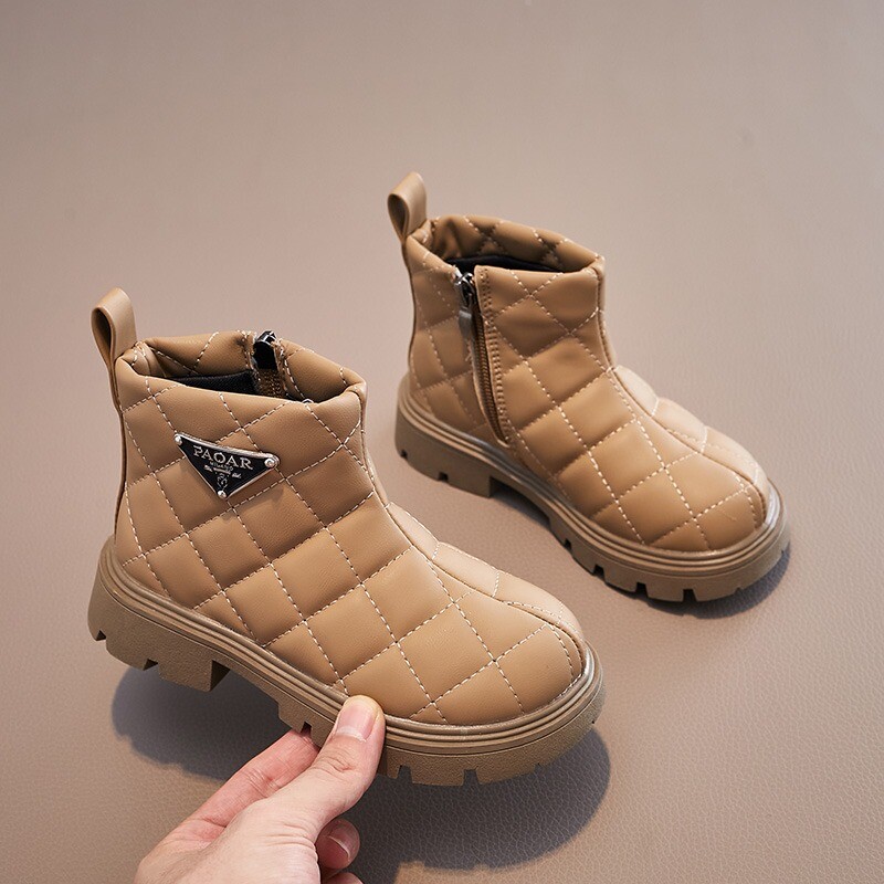 Laste puuvillased saapad Khaki värvi vabaaja libisemiskindlad kingad Mustad tüdrukud Moesaapad Poiste libisemiskindlad tüdrukud pehme talla poolsaapad Mood