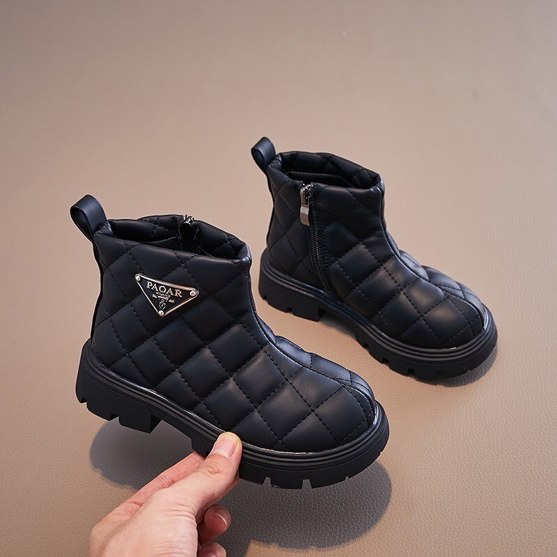 Laste puuvillased saapad Khaki värvi vabaaja libisemiskindlad kingad Mustad tüdrukud Moesaapad Poiste libisemiskindlad tüdrukud pehme talla poolsaapad Mood