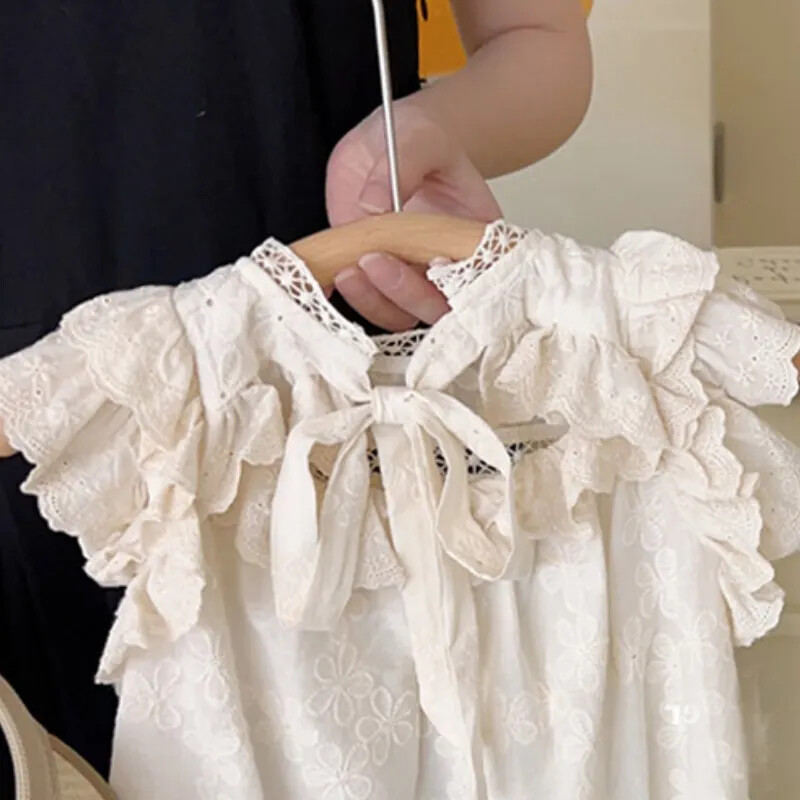 Moodne beebitüdruk printsess puuvillane kleit imiku väikelapse pitsiga kärbsega varrukas Vestido lill, õõnsad beebiriided 1-10 a.