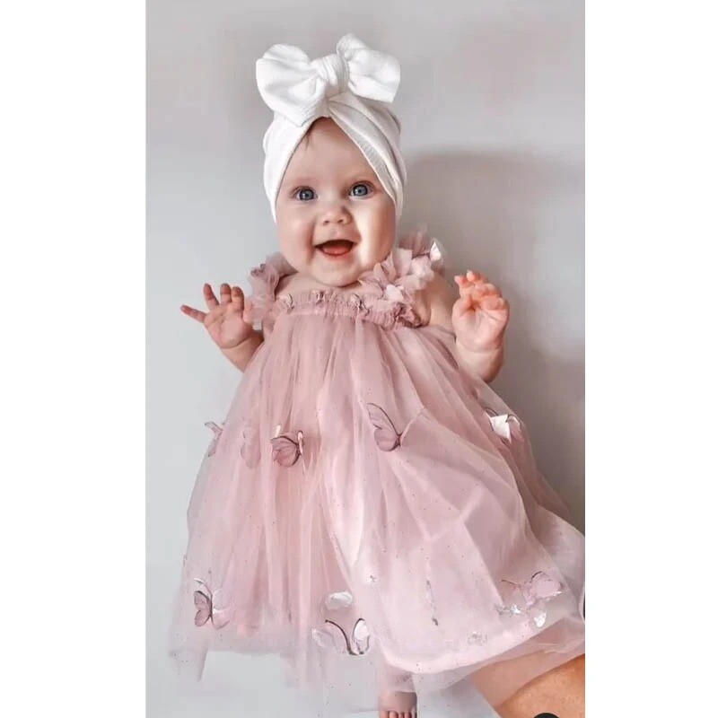 Lastele mõeldud võrgust pitsist armas kleit, liblikas varrukateta kleit, väikelapse suvine printsessi kleit, roosa, väike tüdruk, lasteriided