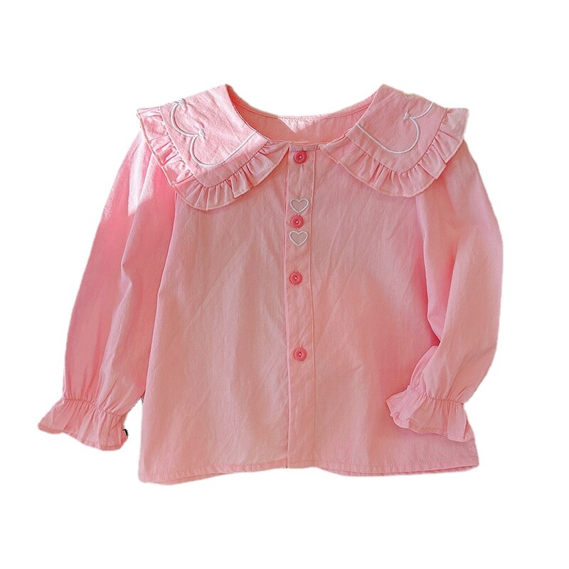 Beebitüdrukute pluusid, valged roosad särgid, väikelaste nukk-kraega topid 2024 kevad-sügis Korea stiilis lasteriided