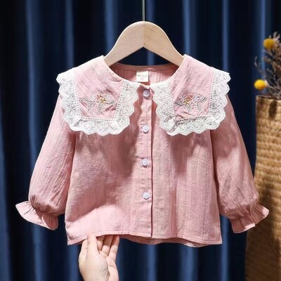 Beebitüdruku puuvillane särk pikkade varrukatega imikutele väikelapsele, alla keeratud kraega pluusid, kevadised sügissuvised beebiriided 1-7 a.