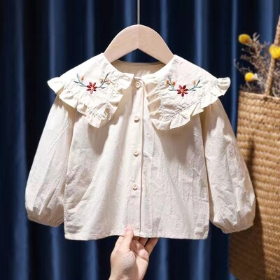 Beebitüdruku puuvillane särk pikkade varrukatega imikutele väikelapsele, alla keeratud kraega pluusid, kevadised sügissuvised beebiriided 1-7 a.