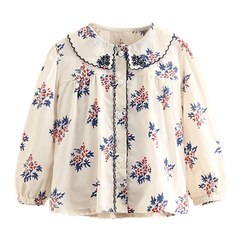 2024 Uus kevad Sügis 2 3 4 6 8 10 12 aastat Lastele Puuvillane lilleline pikkade varrukatega topid Laste Beebi Tüdruk Peterpani kraega pluusisärk