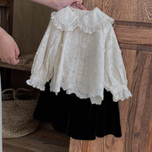 Sweet Petal Collar Tüdrukute pitsist särk pikkade varrukatega väikelapse pluus vabaaja tüdrukute tikandid pikkade varrukatega jakid laste topid 2-8 a.