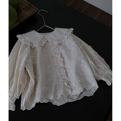 Sweet Petal Collar Tüdrukute pitsist särk pikkade varrukatega väikelapse pluus vabaaja tüdrukute tikandid pikkade varrukatega jakid laste topid 2-8 a.