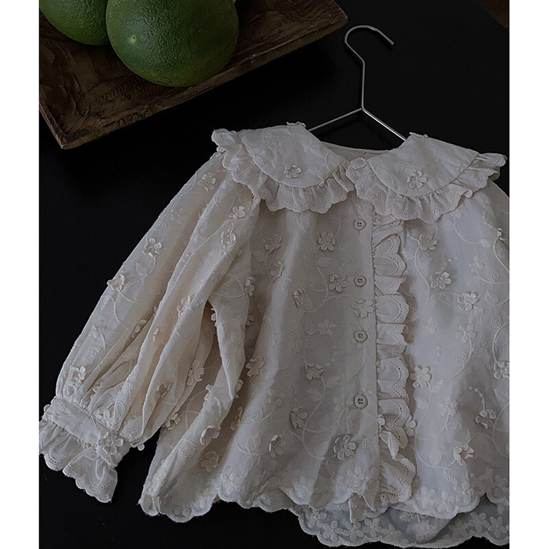 Sweet Petal Collar Tüdrukute pitsist särk pikkade varrukatega väikelapse pluus vabaaja tüdrukute tikandid pikkade varrukatega jakid laste topid 2-8 a.