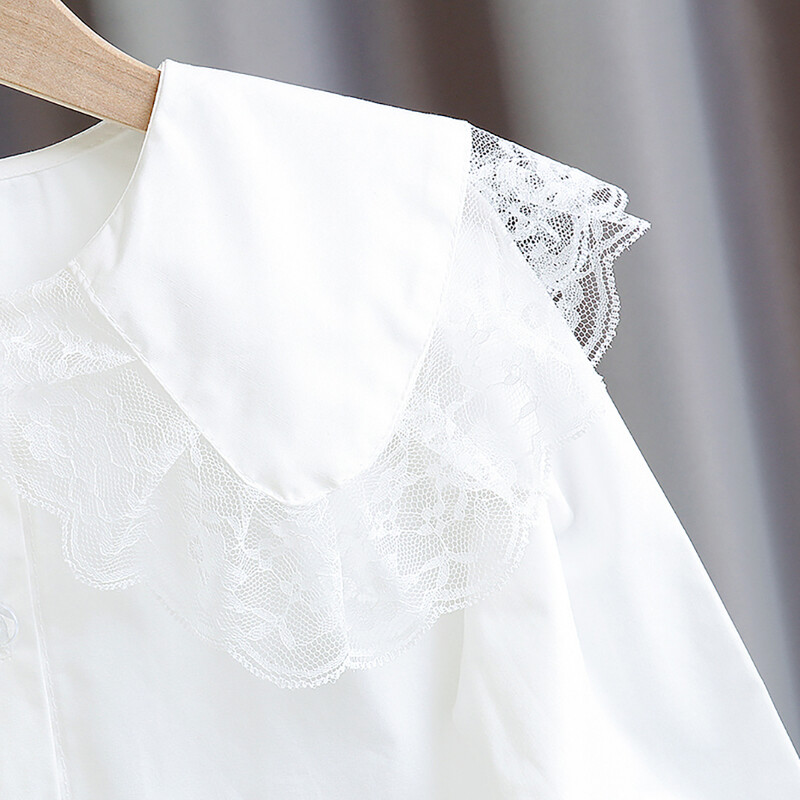 Tüdrukud Valge pluus Ühevärviline Tüdrukud Valge särk Kevad sügis Laste Pluus Vabaaja stiil Laste riided Tüdrukud 6 8 10 12 14