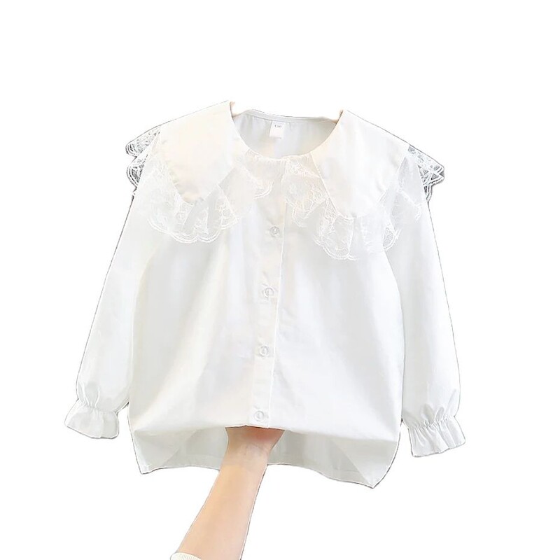 Tüdrukud Valge pluus Ühevärviline Tüdrukud Valge särk Kevad sügis Laste Pluus Vabaaja stiil Laste riided Tüdrukud 6 8 10 12 14