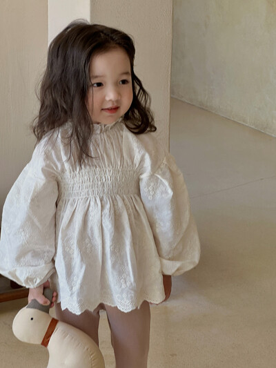 deer jonmi 2024 primăvară nou stil coreean pentru copii mici bluze cu broderie din dantelă bluze cu mâneci felinare topuri pentru copii cămăși prințesă