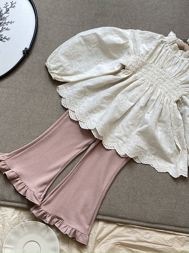 deer jonmi 2024 primăvară nou stil coreean pentru copii mici bluze cu broderie din dantelă bluze cu mâneci felinare topuri pentru copii cămăși prințesă