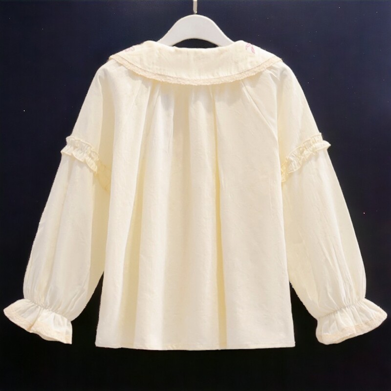 Vaikiški mokykliniai marškiniai mergaitėms Biege Palaidinės raukiniai Pavasaris Ruduo ilgomis rankovėmis Vaikiški rūbai paaugliams 6 8 10 11 12 13 m.