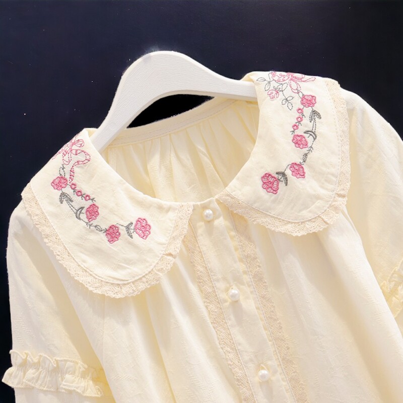 Vaikiški mokykliniai marškiniai mergaitėms Biege Palaidinės raukiniai Pavasaris Ruduo ilgomis rankovėmis Vaikiški rūbai paaugliams 6 8 10 11 12 13 m.