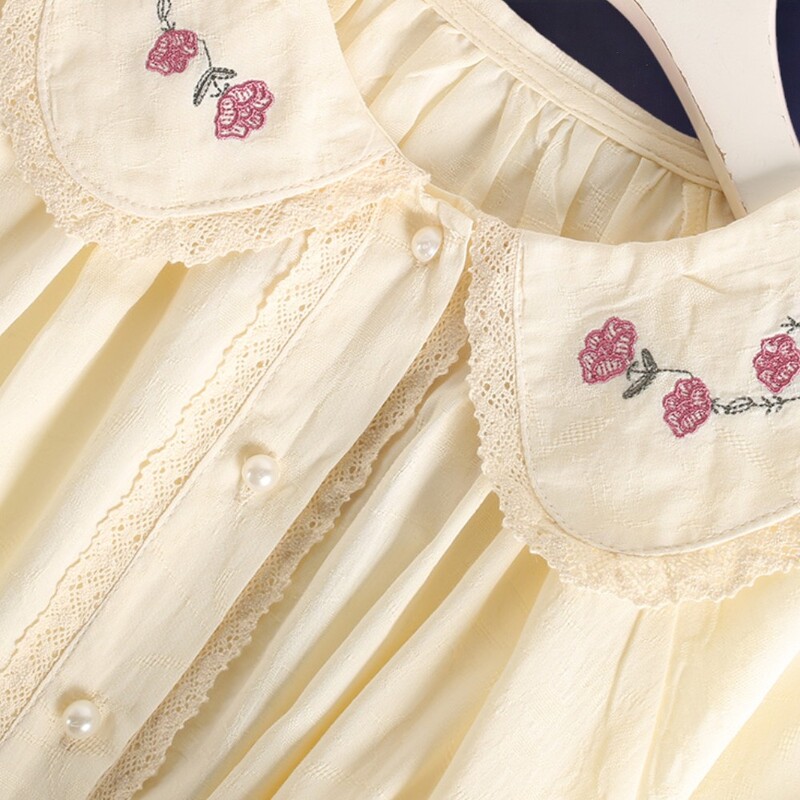 Vaikiški mokykliniai marškiniai mergaitėms Biege Palaidinės raukiniai Pavasaris Ruduo ilgomis rankovėmis Vaikiški rūbai paaugliams 6 8 10 11 12 13 m.