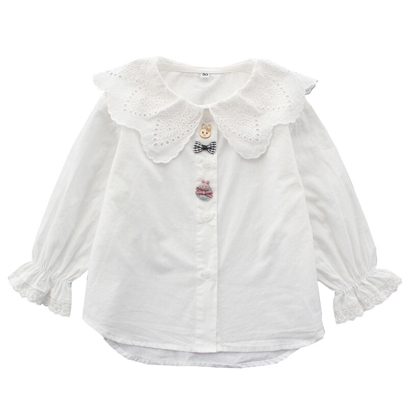 Tüdrukute valge pluus Armas tüdrukute särk kevad-sügis tüdrukute topid vabaaja koolitüdrukute riided 90-160 cm