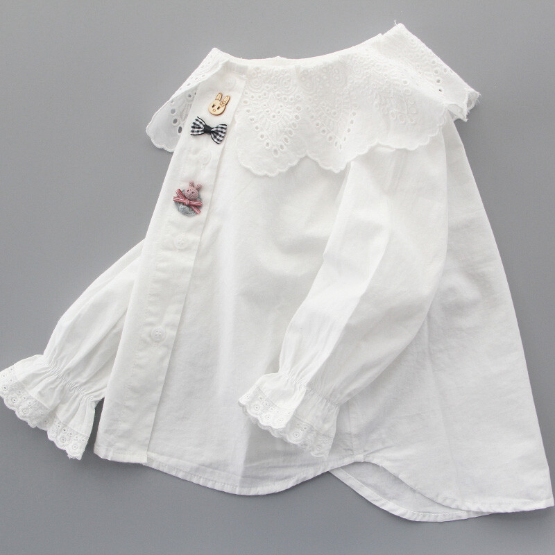 Tüdrukute valge pluus Armas tüdrukute särk kevad-sügis tüdrukute topid vabaaja koolitüdrukute riided 90-160 cm