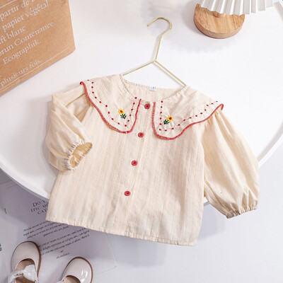 Lilletikandid Beebitüdrukute särgid Kevad sügis Magusad volangid Peter Pan krae pikkade varrukatega särgid Laste topid Lasteriided