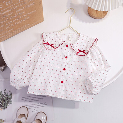 Lilletikandid Beebitüdrukute särgid Kevad sügis Magusad volangid Peter Pan krae pikkade varrukatega särgid Laste topid Lasteriided